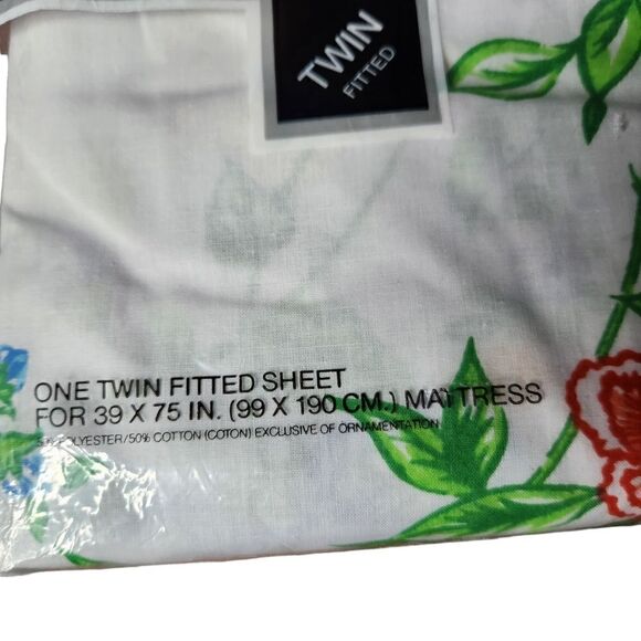 Vintage Lady Pepperell Twin Fitted Bed Sheet White Floral No Iron Muslin NEW - Picture 3 of 5
